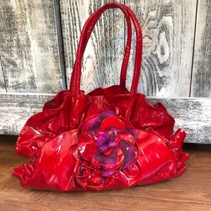 RENATO ANGI Large Red Patent Ruffle Hobo